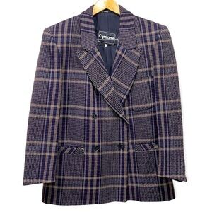Vintage Plaid Double Breasted Wool Blend Blazer Size 10